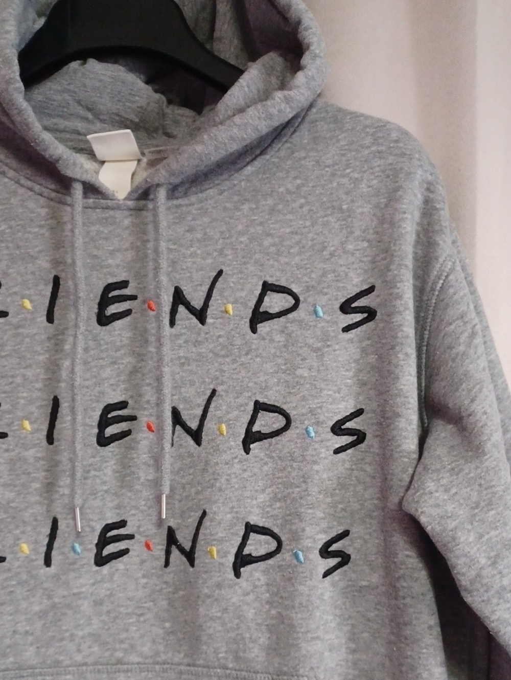 H&M × Warner Bros "Friends" TV Show Logo Hoodie Heather Gray Pouch Pocket Large - Picture 5 of 13